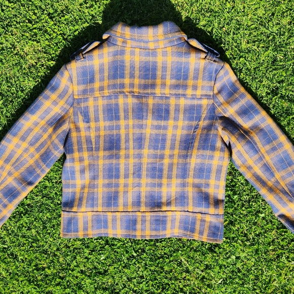 HURLEY y2k Blue Orange Plaid Inner Flower Pattern Button Cropped Jacket Size M - Picture 6 of 11